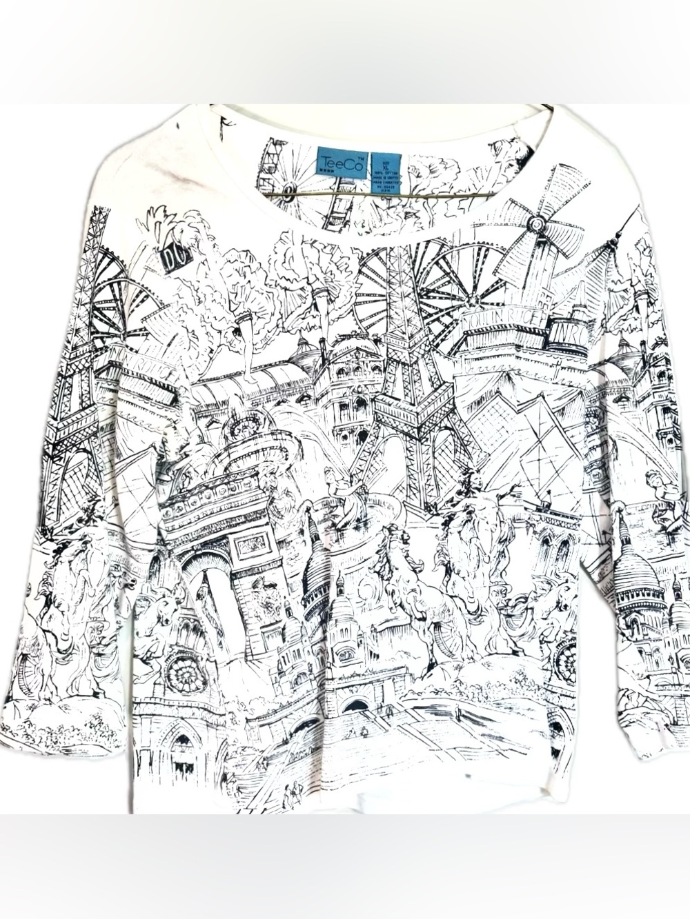 Vintage TeeCo Paris France Rendezvous Cityscape T Shirt Top Landmarks Cotton XL - Picture 2 of 4